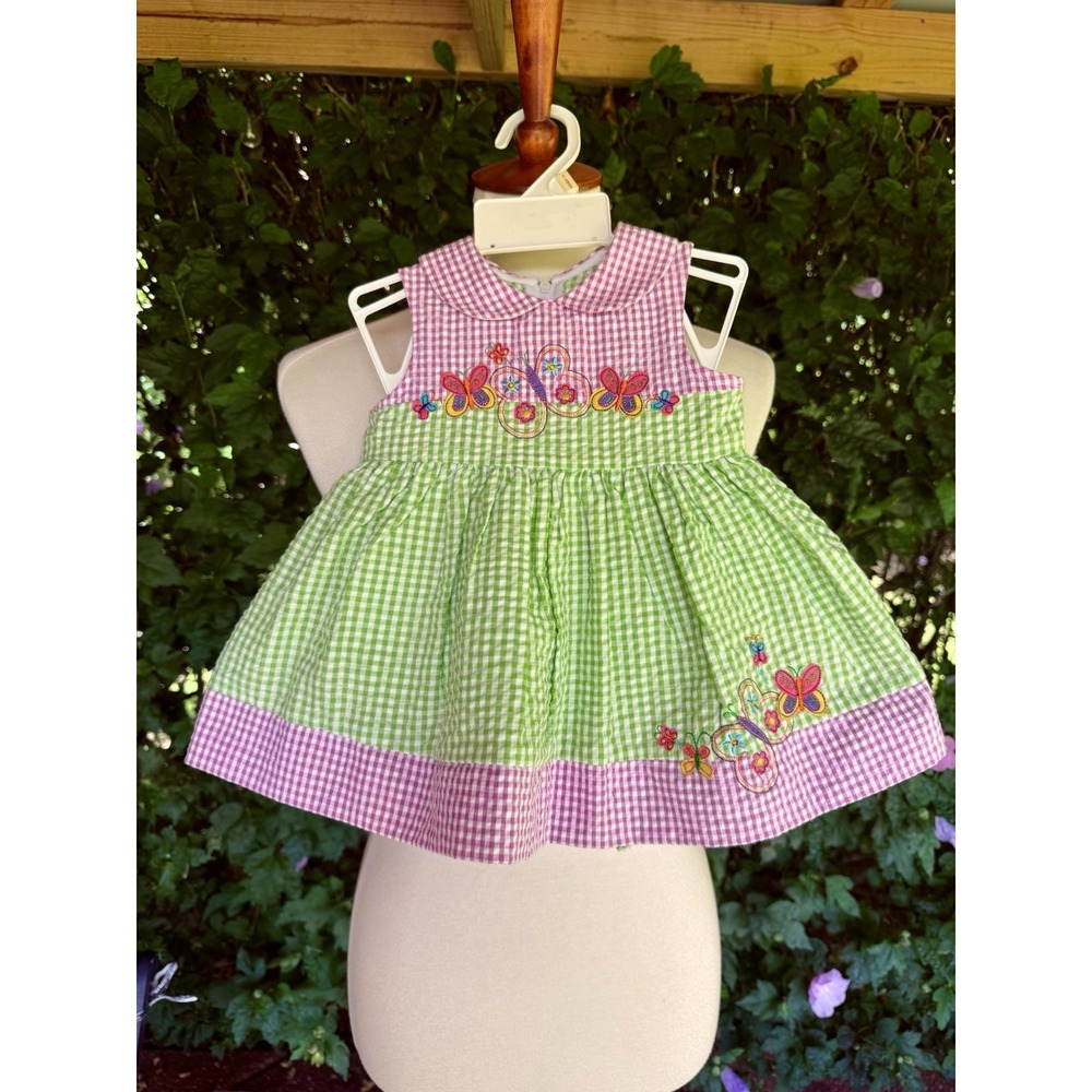 VTG Good Lad of Philadelphia Dress Girls 6/9 Mos Gingham Embroidered Butterfly - Picture 1 of 6